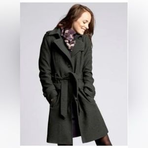 BANANA REPUBLIC Long Wool Blend Trench Coat Dark Green Size M Single-Breasted